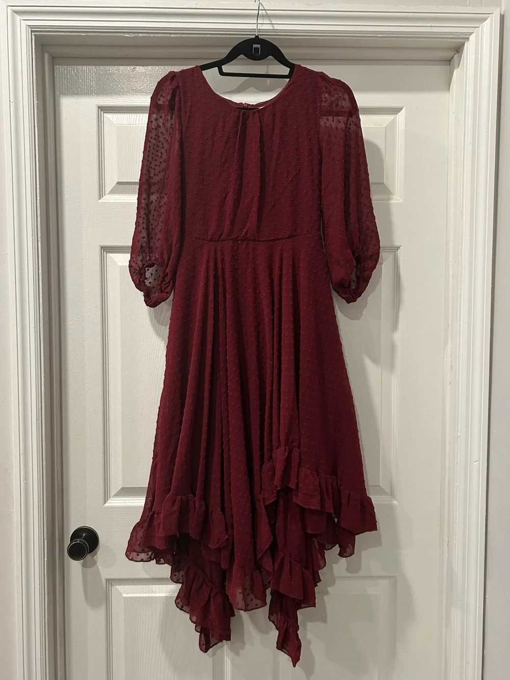 Mia Joy Joyfolie Burgundy Swiss Dot Ruffle Dress Size 12 - Picture 1 of 9